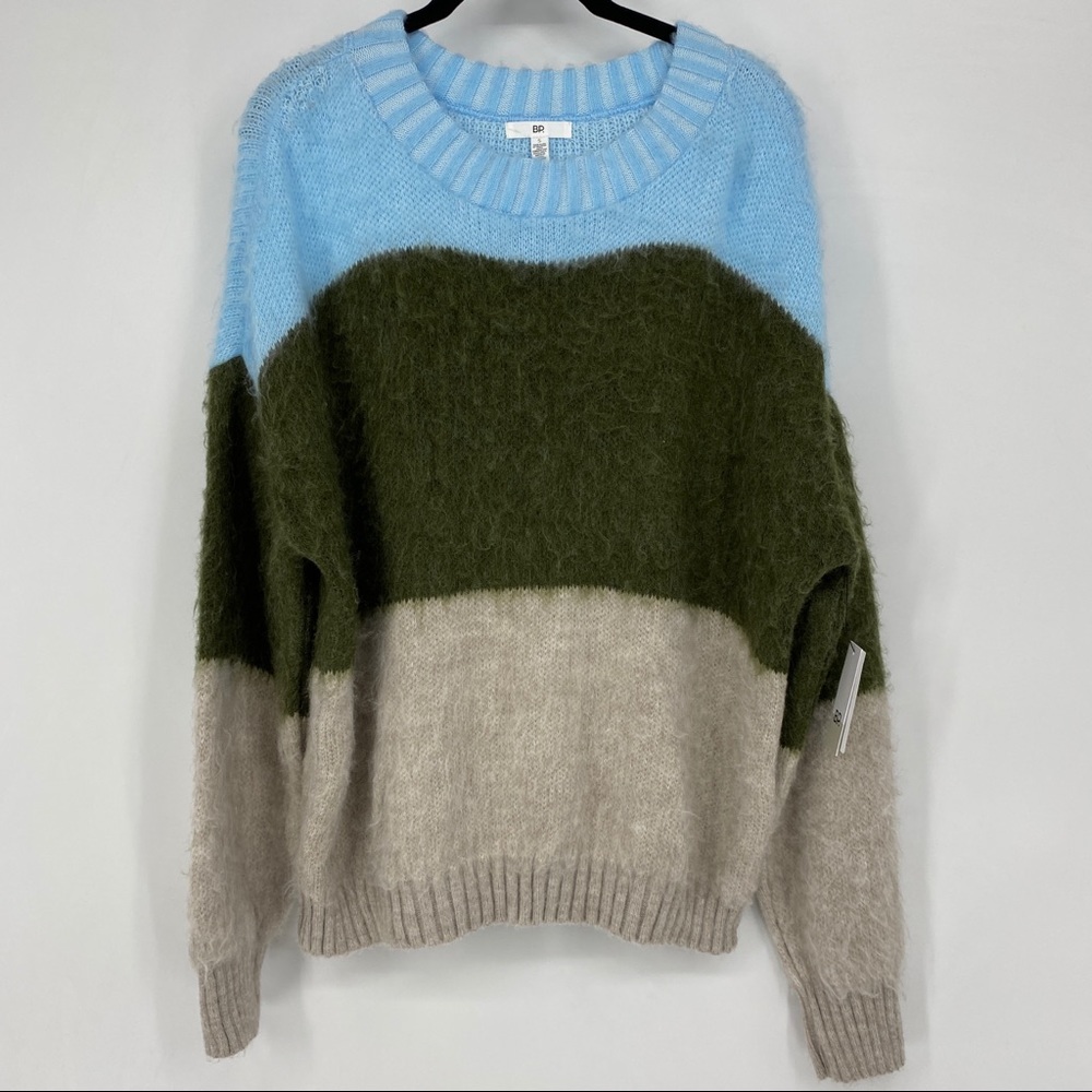 Nordstrom Fuzzy Stripe Pullover Sweater Blue - Picture 2 of 5